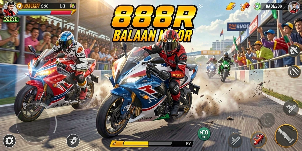 Gameplay seru dan menegangkan di 888R dengan balapan motor.
