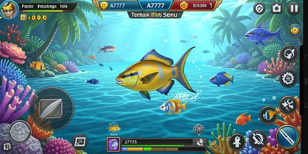 Menampilkan gameplay menarik saat menangkap ikan di A7777.