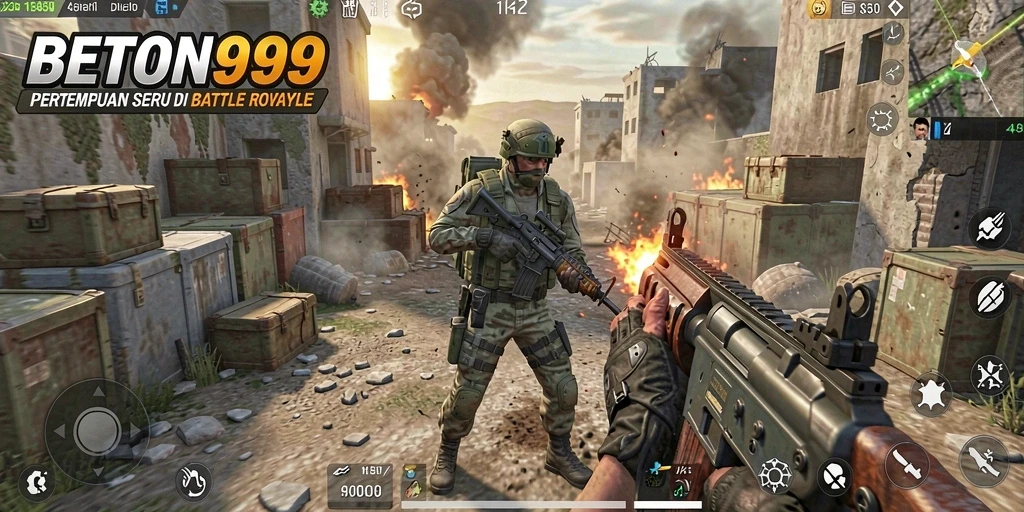 Tampilan aksi seru dari gameplay BETON999 saat bertempur di arena.