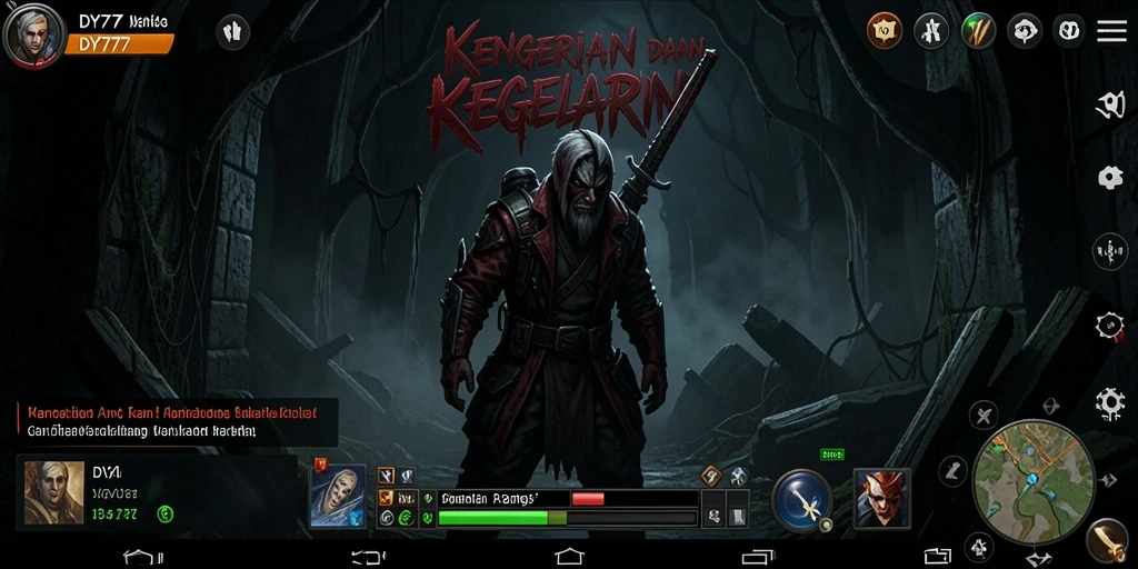 Tangkapan layar utama DY777 menunjukkan suasana gameplay Horror yang mencekam.