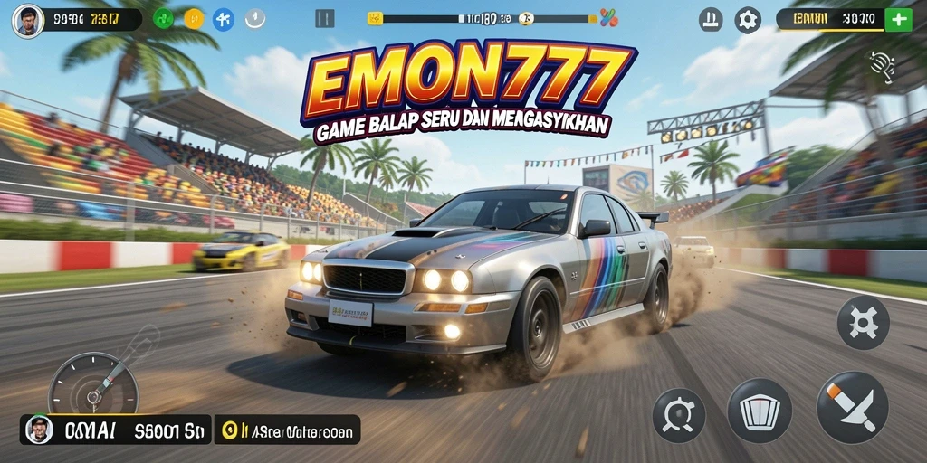 Tampilan gameplay EMON777 dengan aksi balapan yang seru.