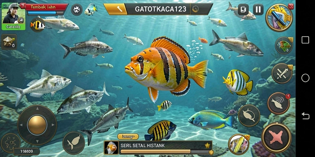 Tampilan gameplay seru dari GATOTKACA123 saat menangkap ikan.