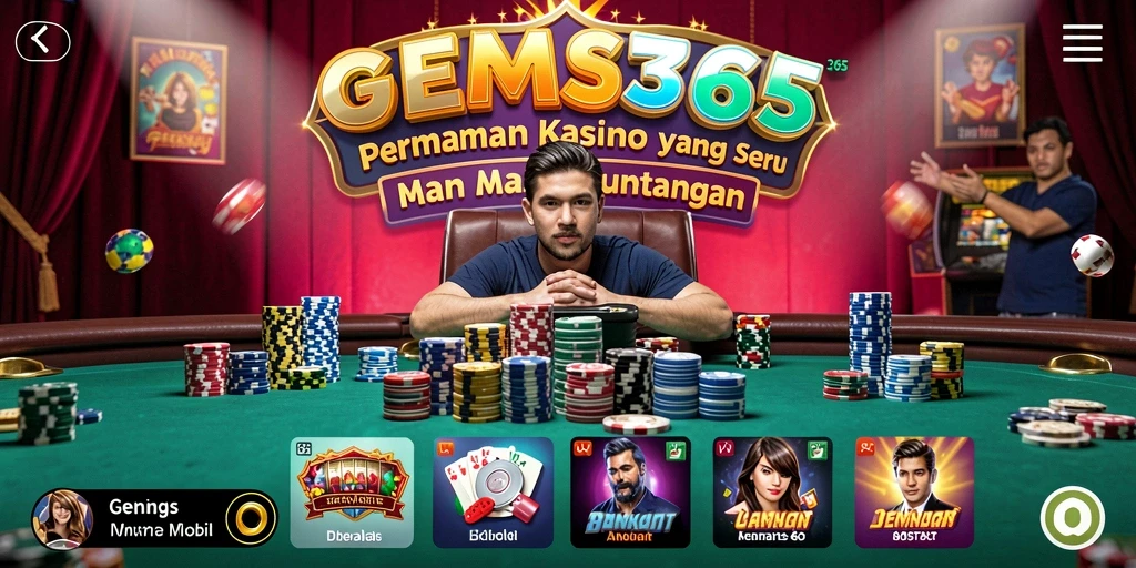 Screenshot utama GEMS365 menampilkan suasana permainan Kasino yang seru dan interaktif.