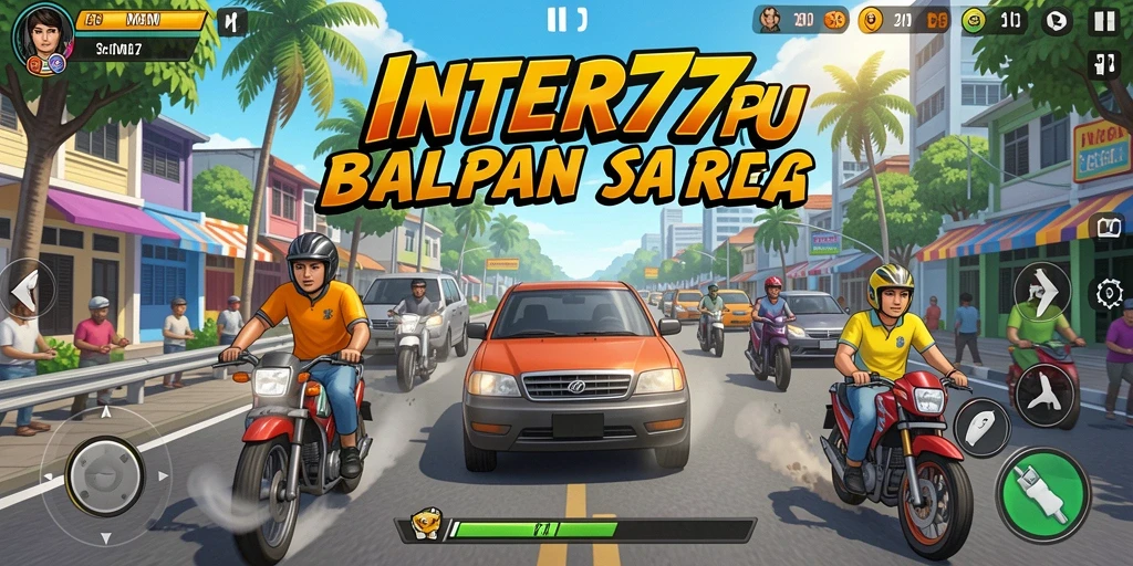 Tampilan gameplay INTER77 yang menegangkan dengan mobil balap dan lintasan menantang.