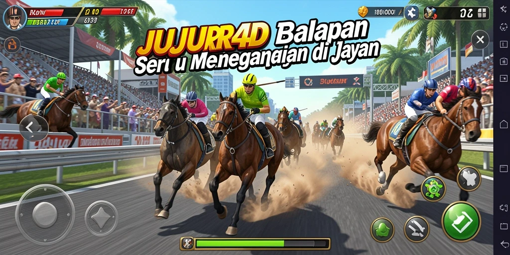 Tampilan gameplay JUJUR4D yang penuh aksi dan balapan yang seru.