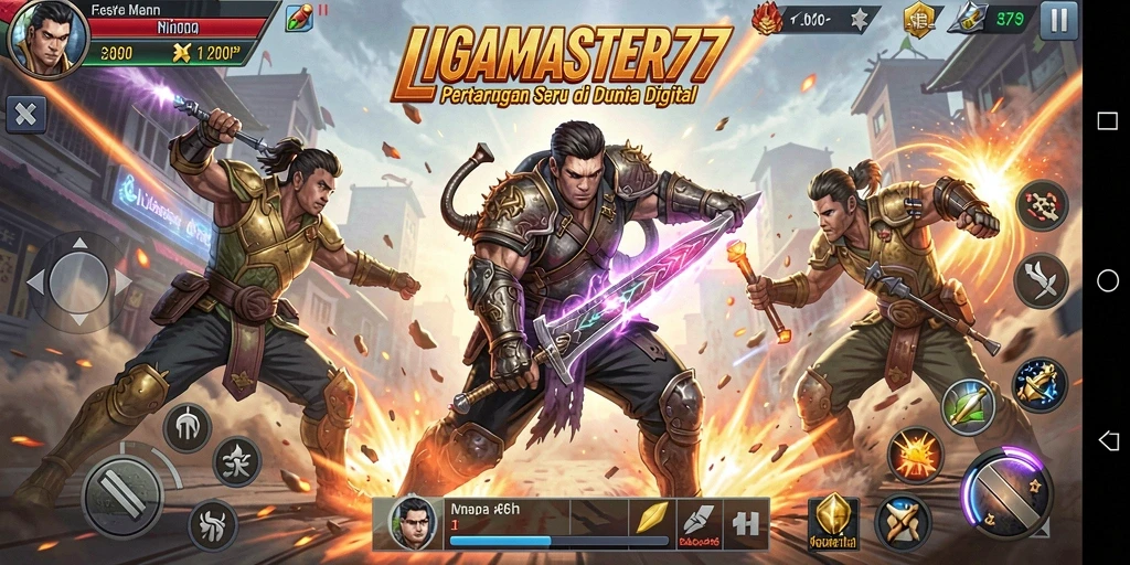 Tampilan seru gameplay LIGAMASTER77 dengan aksi pertarungan yang menegangkan.