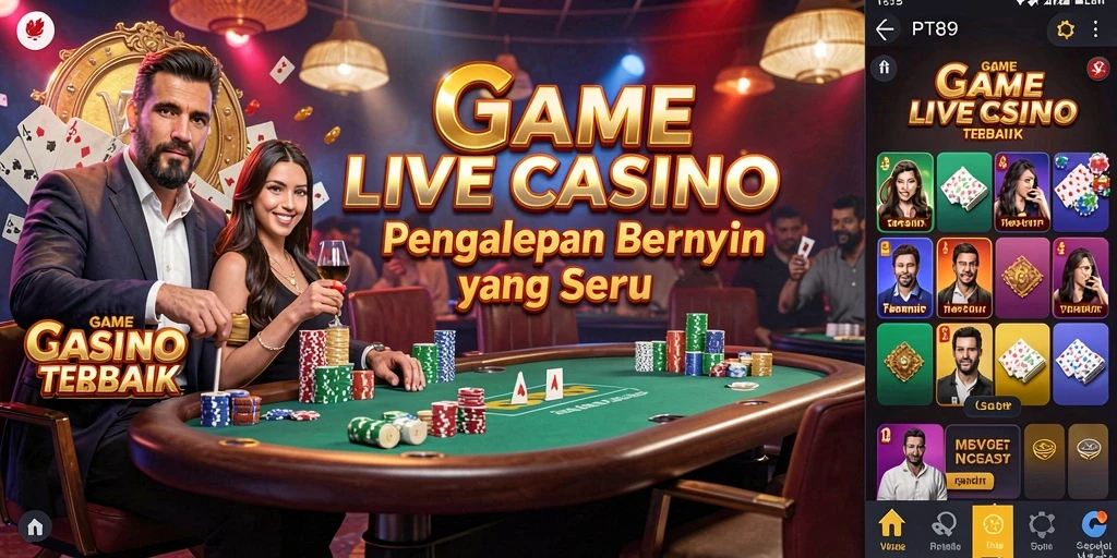 Screenshot PT89 menunjukkan dealer langsung dan interaksi pemain dalam permainan kasino.