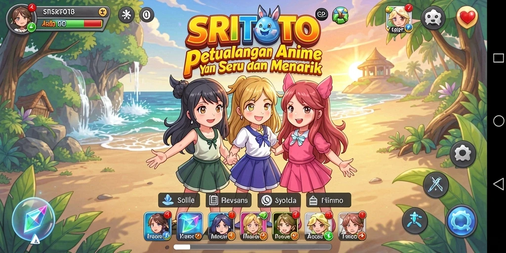 Screenshot gameplay SRITOTO menampilkan karakter anime dalam aksi penuh warna.
