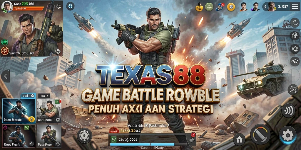 Tampilan seru gameplay TEXAS88 dalam pertempuran Battle Royale.